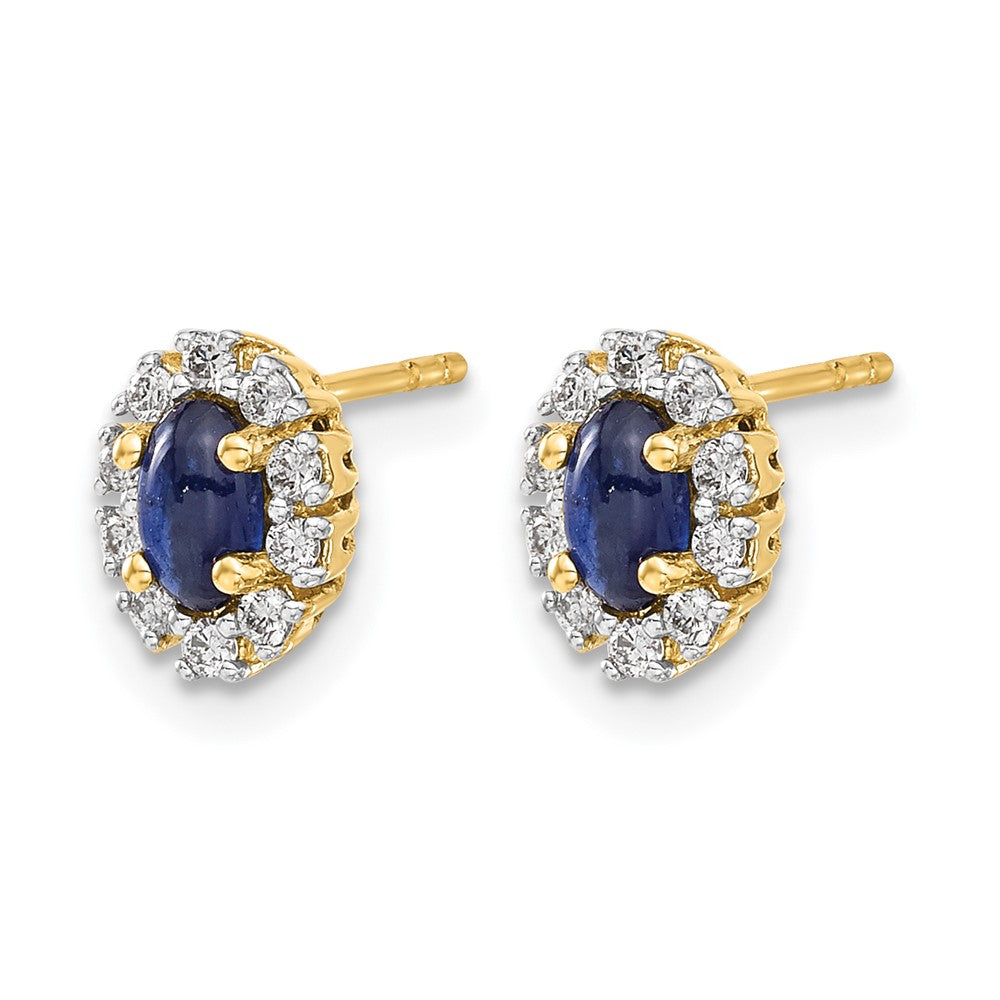 14K Gelbgold Ohrringe mit echten Diamanten und Saphir, oval, mit Halo-Fassung