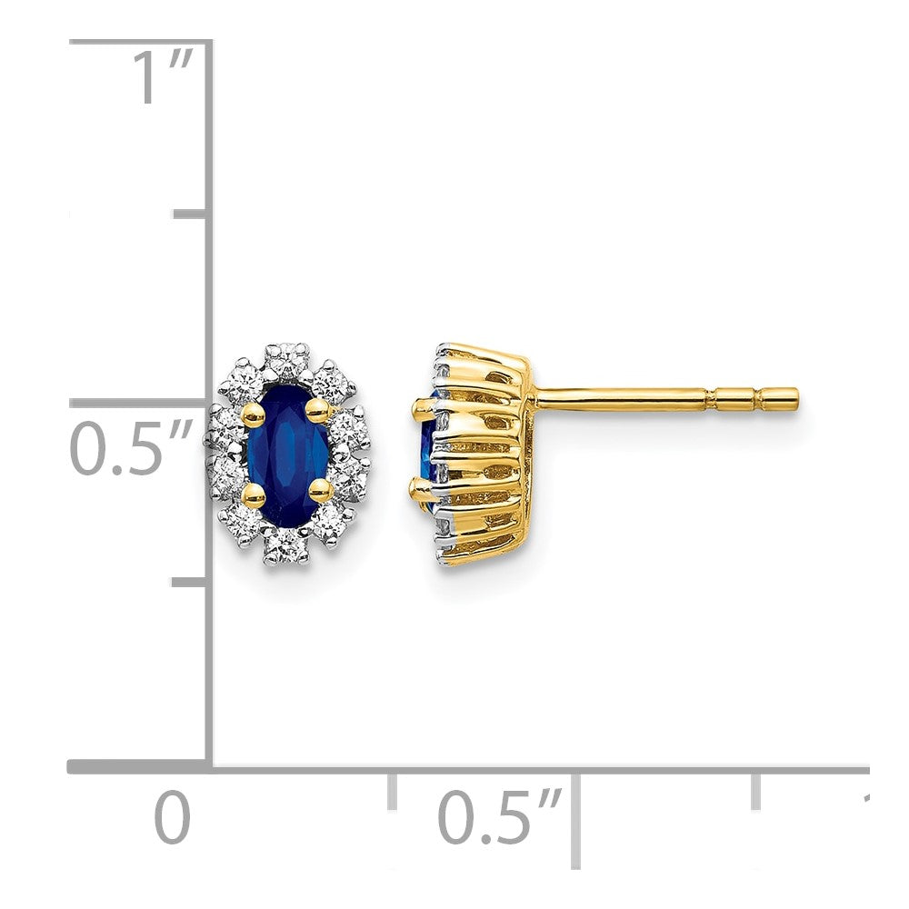 14K Gelbgold Ohrringe mit echten Diamanten und Saphir, oval, mit Halo-Fassung