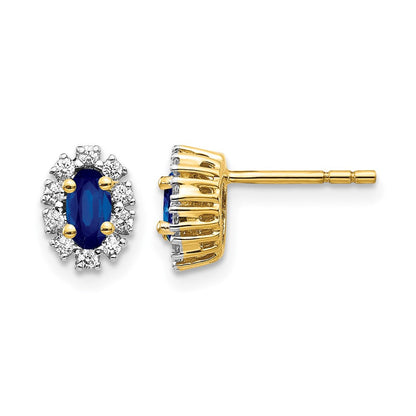 14K Gelbgold Ohrringe mit echten Diamanten und Saphir, oval, mit Halo-Fassung