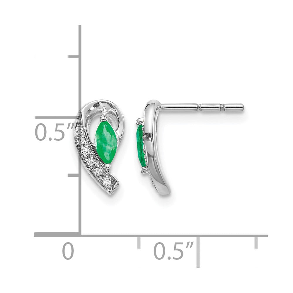 14K Weißgold Ohrringe mit 0,05 ct. echten Diamanten und Smaragden