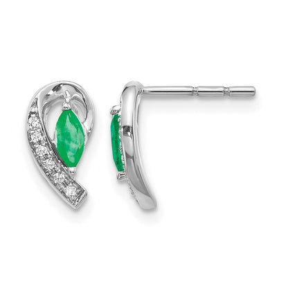 14K Weißgold Ohrringe mit 0,05 ct. echten Diamanten und Smaragden