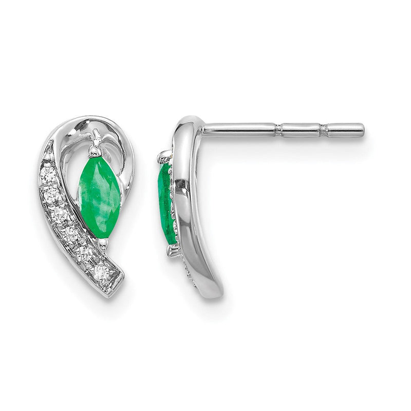 14K Weißgold Ohrringe mit 0,05 ct. echten Diamanten und Smaragden