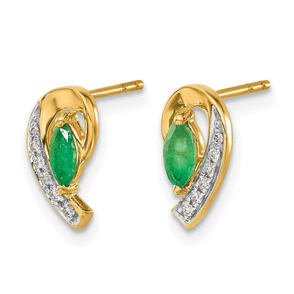 14K Gelbgold Ohrringe mit 0,05 ct. echten Diamanten und Smaragden