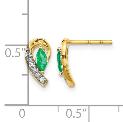 14K Gelbgold Ohrringe mit 0,05 ct. echten Diamanten und Smaragden