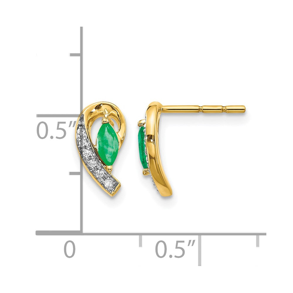 14K Gelbgold Ohrringe mit 0,05 ct. echten Diamanten und Smaragden