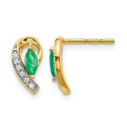 14K Gelbgold Ohrringe mit 0,05 ct. echten Diamanten und Smaragden