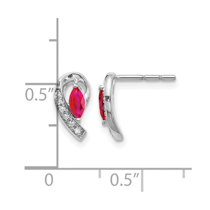 14K Weißgold Ohrringe mit echten Diamanten und Rubinen