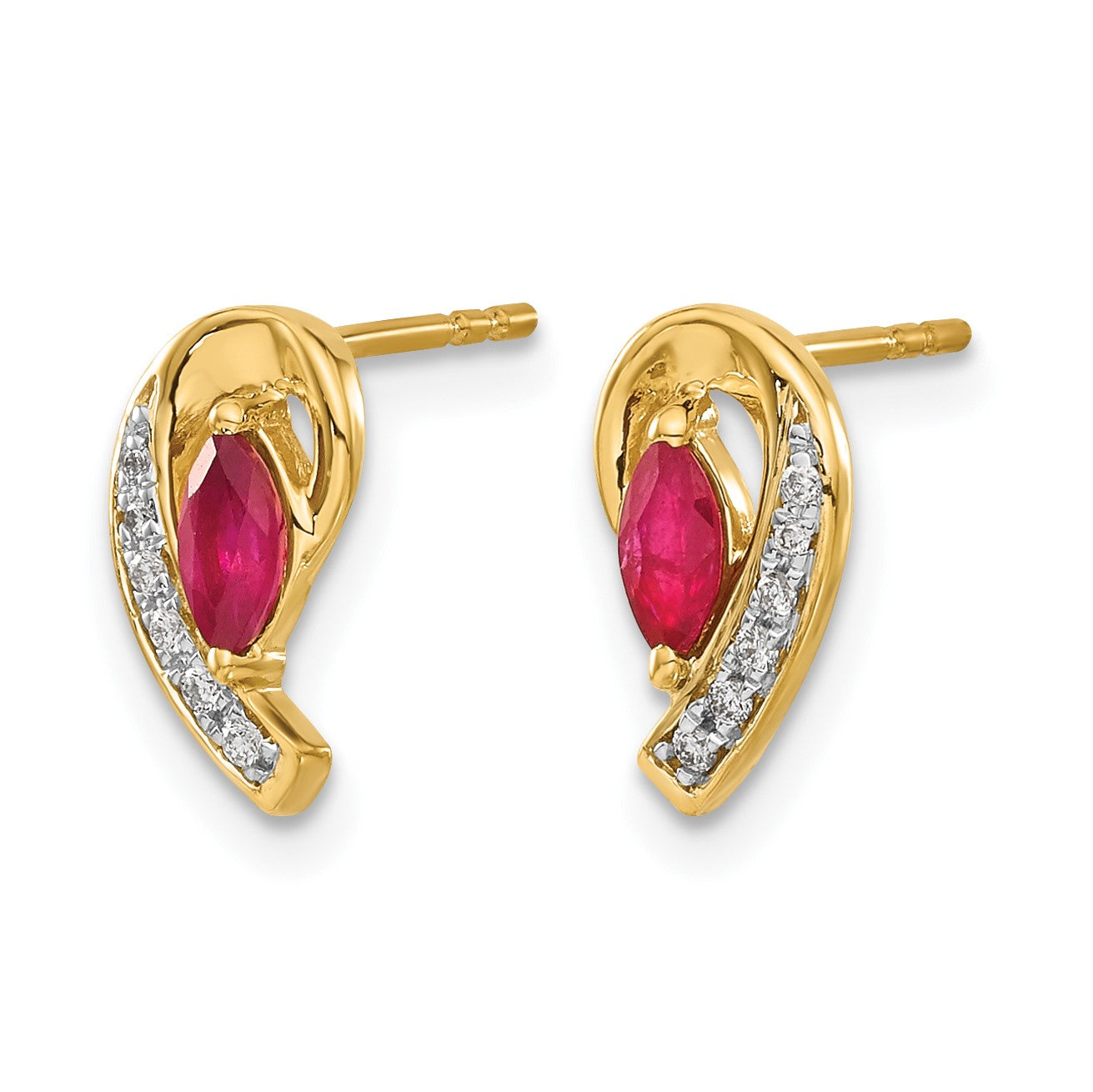 14K Gelbgold Ohrringe mit echten Diamanten und Rubinen