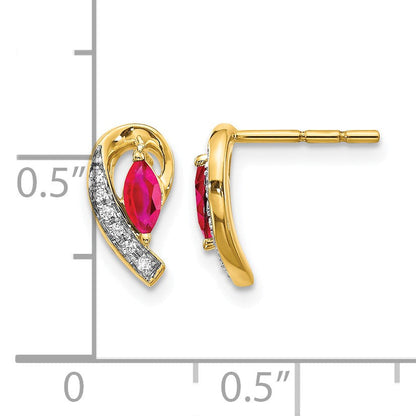 14K Gelbgold Ohrringe mit echten Diamanten und Rubinen