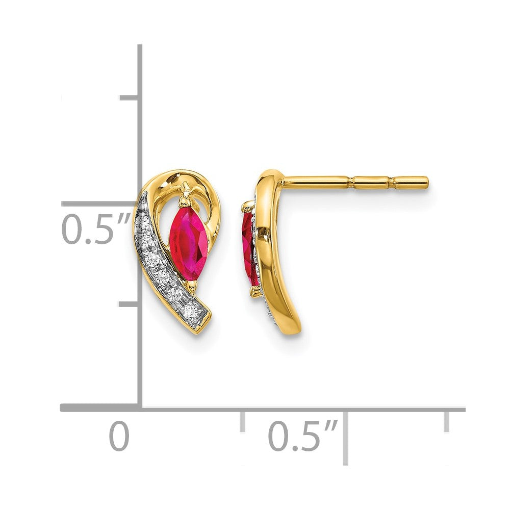 14K Gelbgold Ohrringe mit echten Diamanten und Rubinen