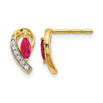 14K Gelbgold Ohrringe mit echten Diamanten und Rubinen