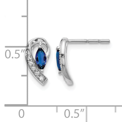 14K Weißgold Ohrstecker mit echten Diamanten und Saphiren