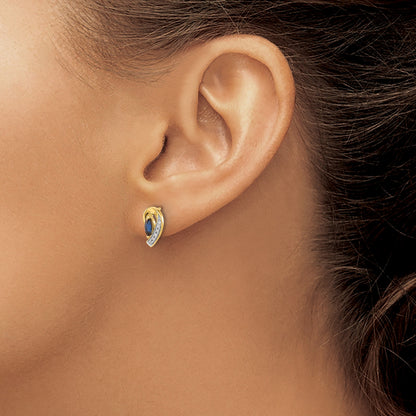 14K Gelbgold Echte Diamant- und Saphir-Ohrringe