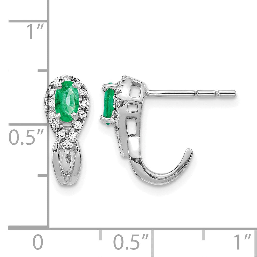 14K Weißgold Ohrringe mit 0,125 ct. echten Diamanten und Smaragden