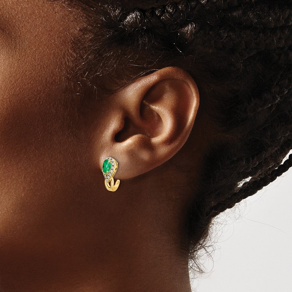 14K Gelbgold Ohrringe mit 0,125 ct. echten Diamanten und Smaragden