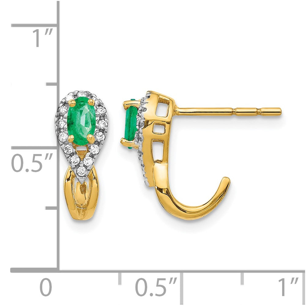 14K Gelbgold Ohrringe mit 0,125 ct. echten Diamanten und Smaragden