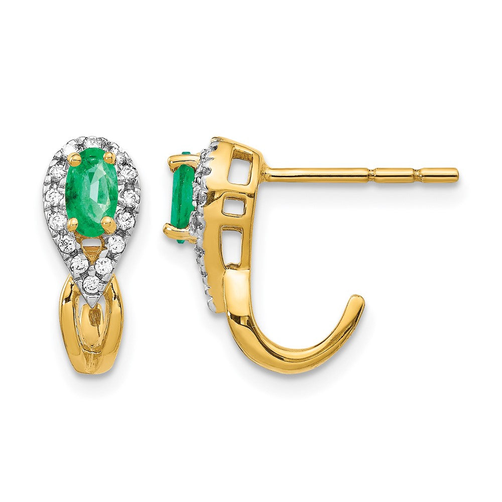 14K Gelbgold Ohrringe mit 0,125 ct. echten Diamanten und Smaragden