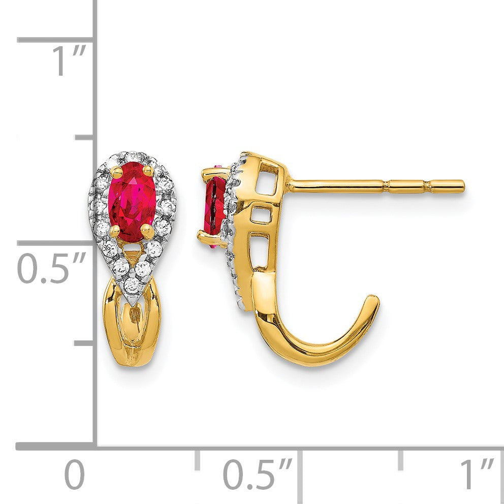 14K Gelbgold Ohrringe mit echten Diamanten und Rubinen