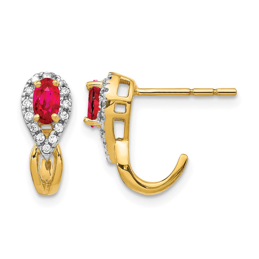 14K Gelbgold Ohrringe mit echten Diamanten und Rubinen