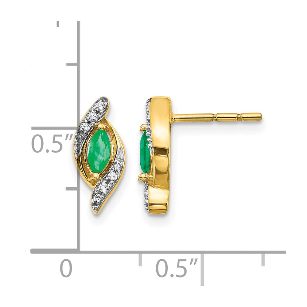 10K Gelbgold 1/15ct Diamant und Smaragd Ohrringe
