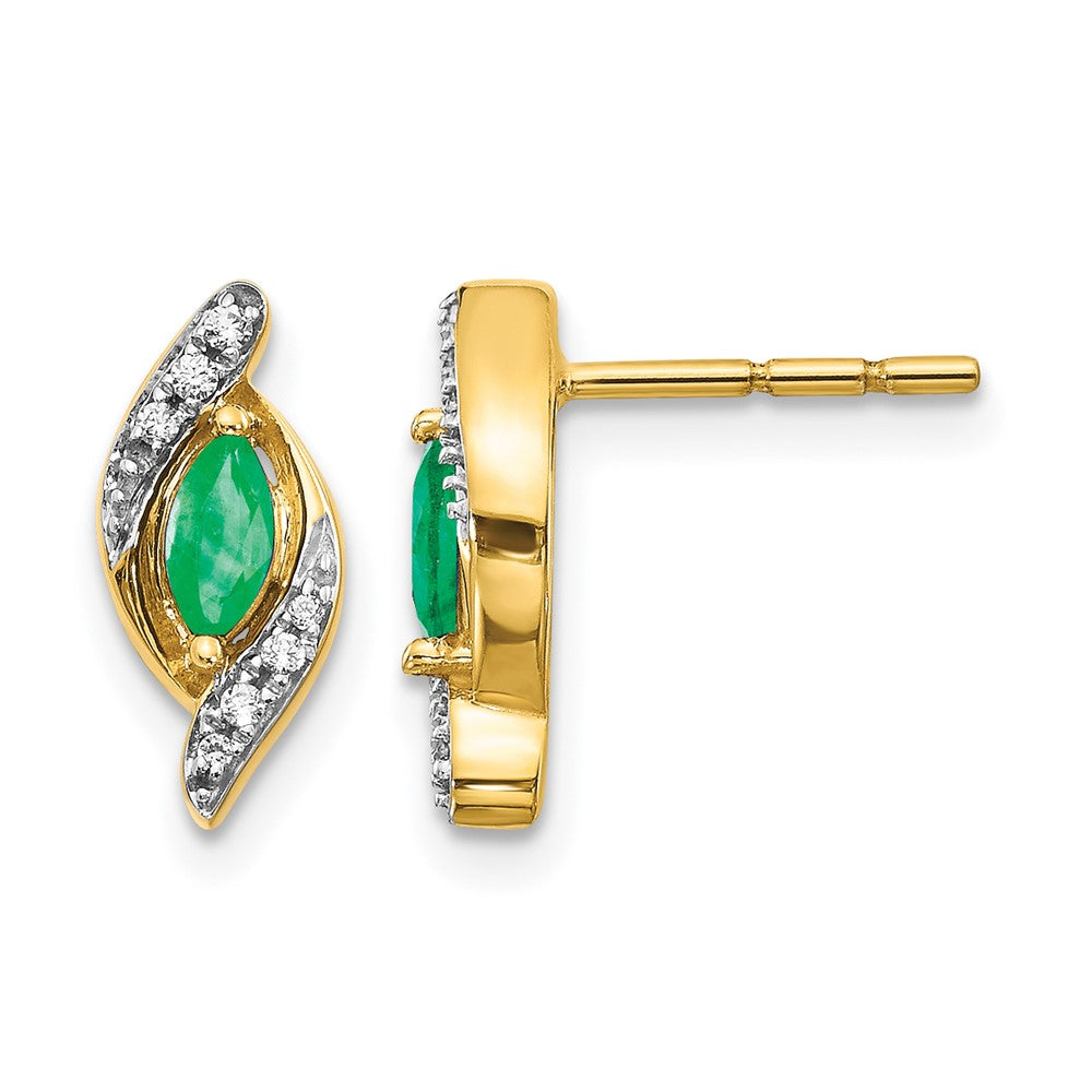10K Gelbgold 1/15ct Diamant und Smaragd Ohrringe