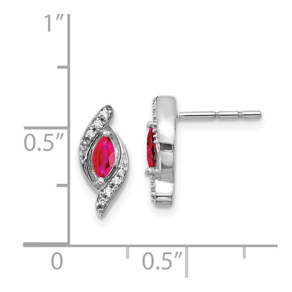 14K Weißgold Ohrringe mit echten Diamanten und Rubinen