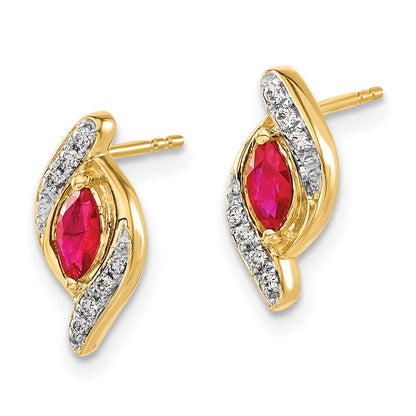 14K Gelbgold Ohrringe mit echten Diamanten und Rubinen