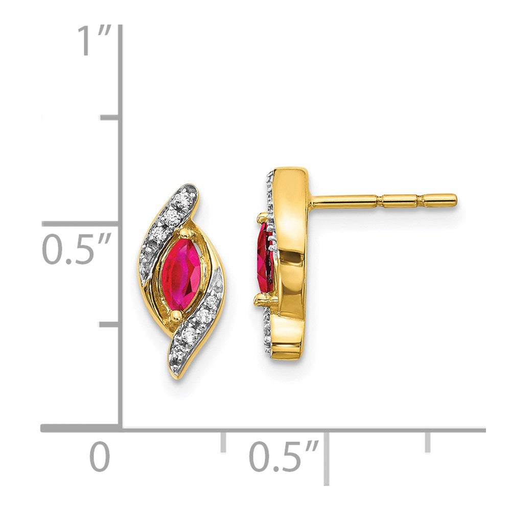 14K Gelbgold Ohrringe mit echten Diamanten und Rubinen
