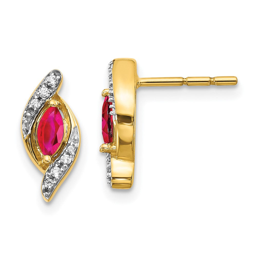 14K Gelbgold Ohrringe mit echten Diamanten und Rubinen