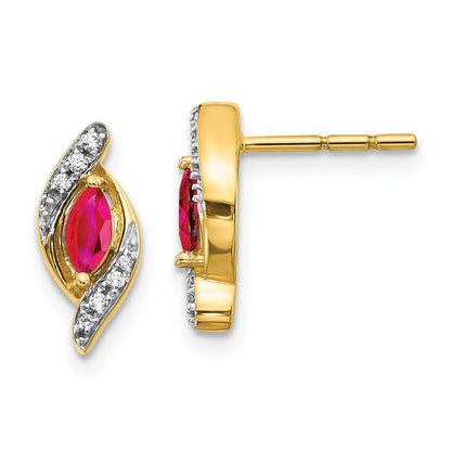 14K Gelbgold Ohrringe mit echten Diamanten und Rubinen