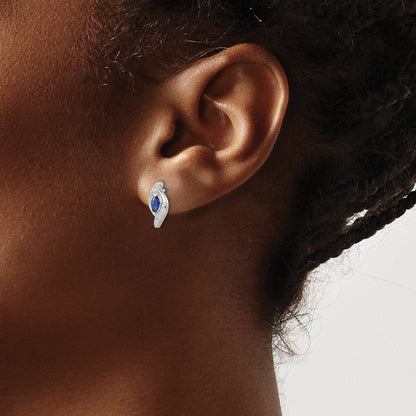 14K Weißgold Ohrstecker mit echten Diamanten und Saphiren