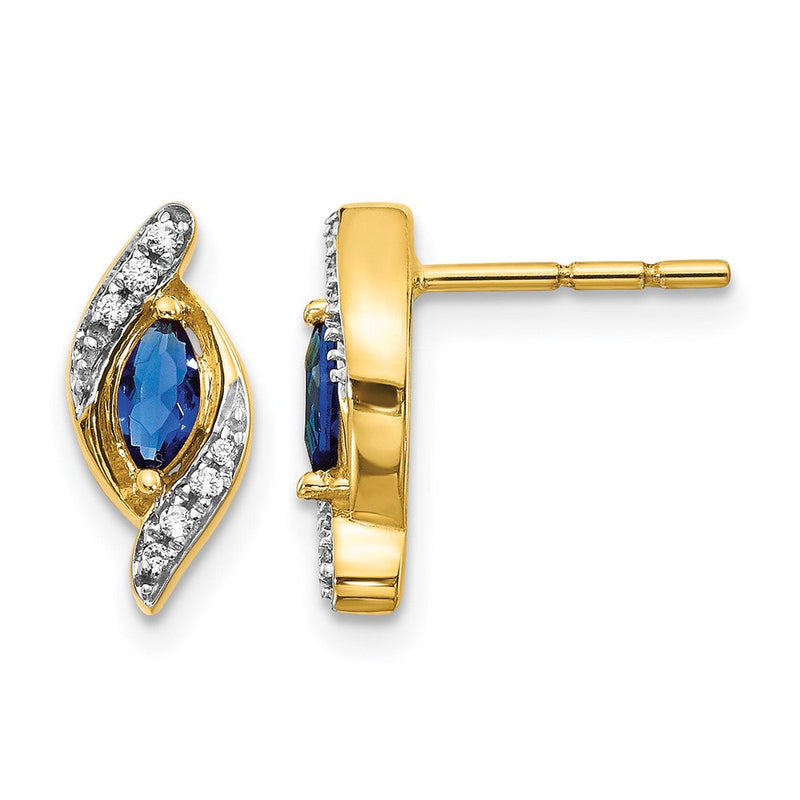 14K Gelbgold Ohrringe mit echten Diamanten und Saphiren