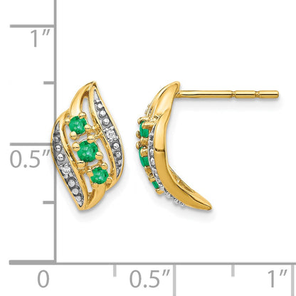 14K Gelbgold-Ohrstecker mit Smaragd und echten Diamanten, poliert