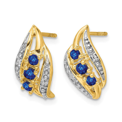 14K Gelbgold-Ohrstecker poliert mit Saphir und echtem Diamant