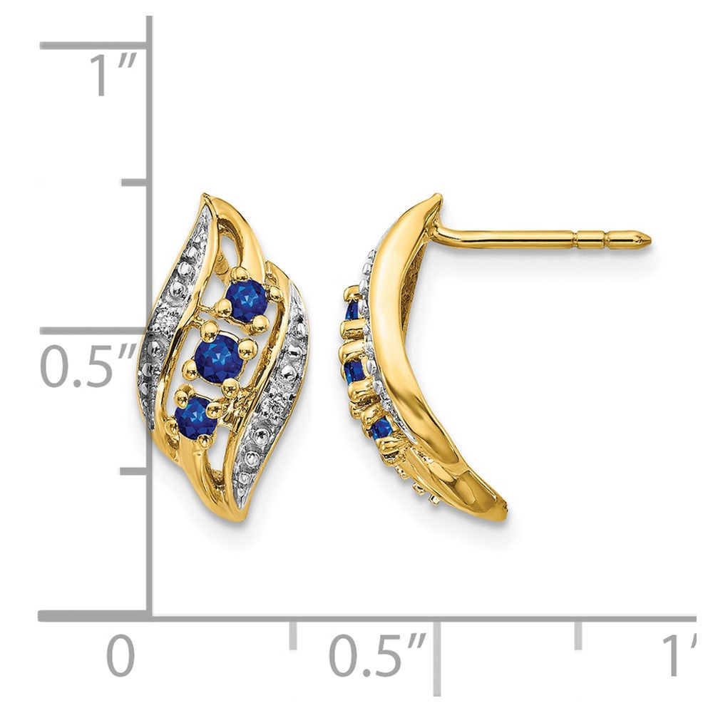 14K Gelbgold-Ohrstecker poliert mit Saphir und echtem Diamant