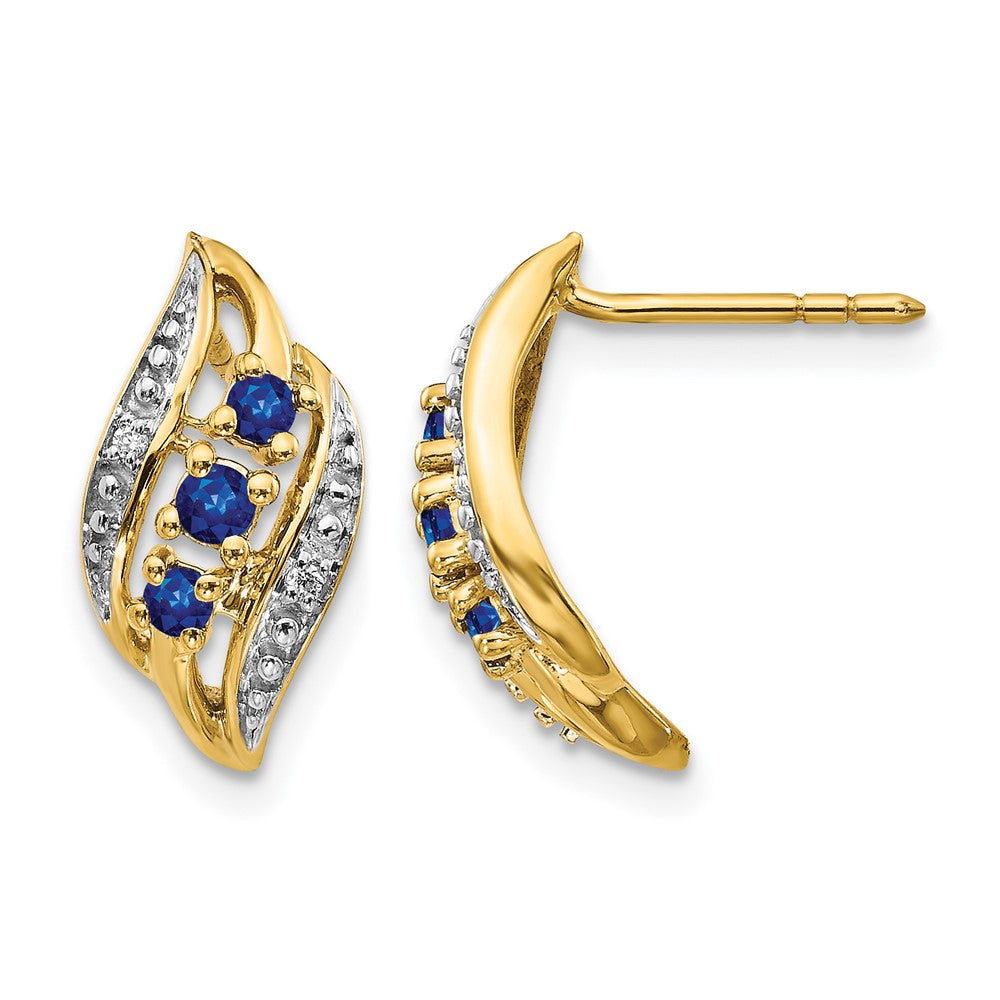 14K Gelbgold-Ohrstecker poliert mit Saphir und echtem Diamant