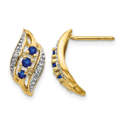14K Gelbgold-Ohrstecker poliert mit Saphir und echtem Diamant