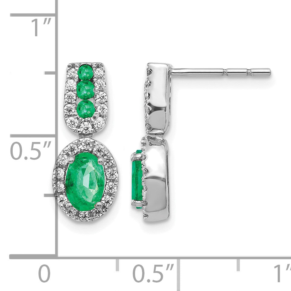 14K Weißgold Ohrringe mit 0,33 ct. echten Diamanten und Smaragden