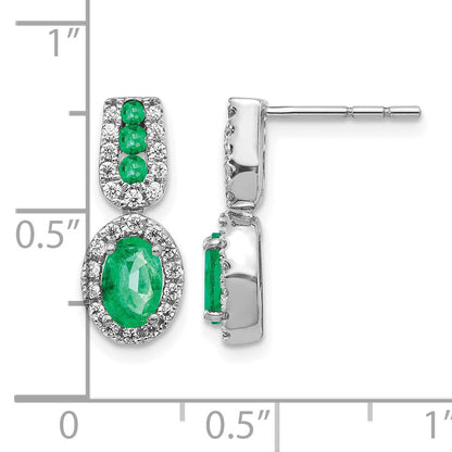14K Weißgold Ohrringe mit 0,33 ct. echten Diamanten und Smaragden