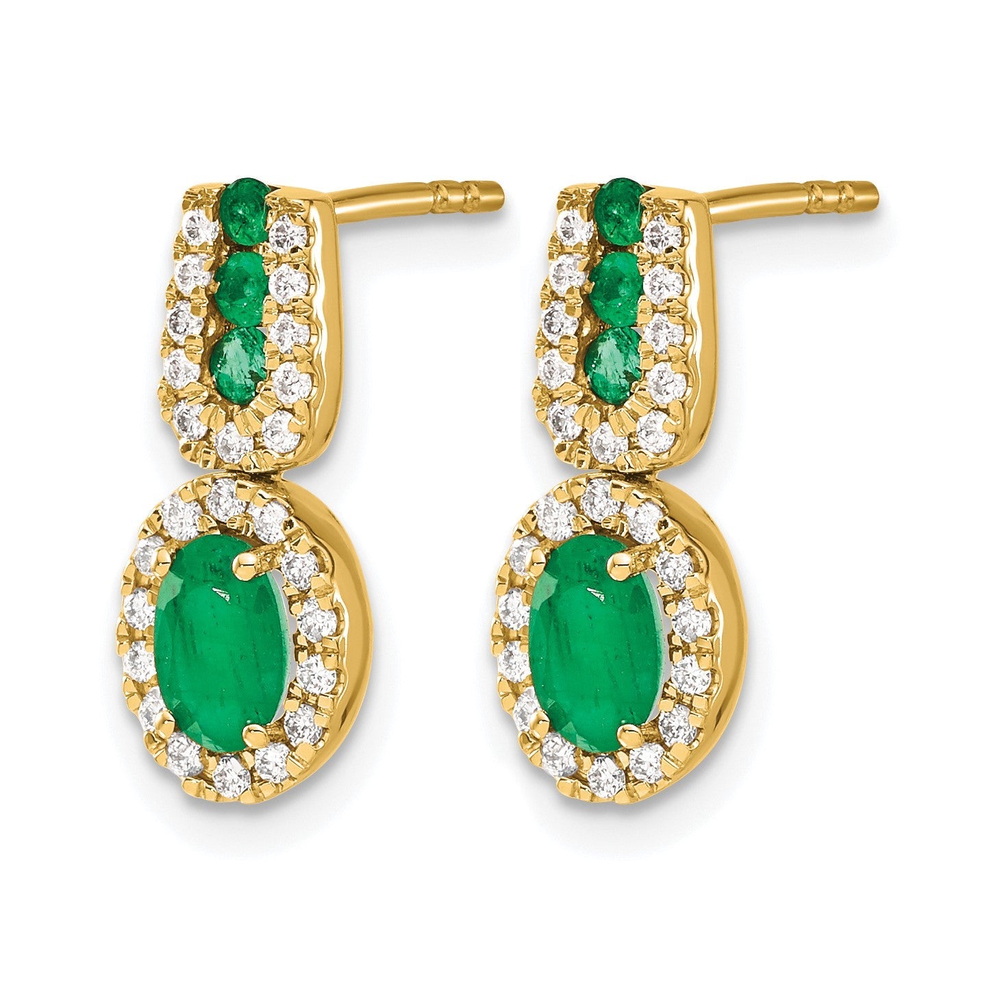 14K Gelbgold Ohrringe mit 0,33 ct. echten Diamanten und Smaragden