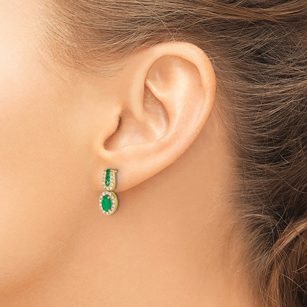 14K Gelbgold Ohrringe mit 0,33 ct. echten Diamanten und Smaragden
