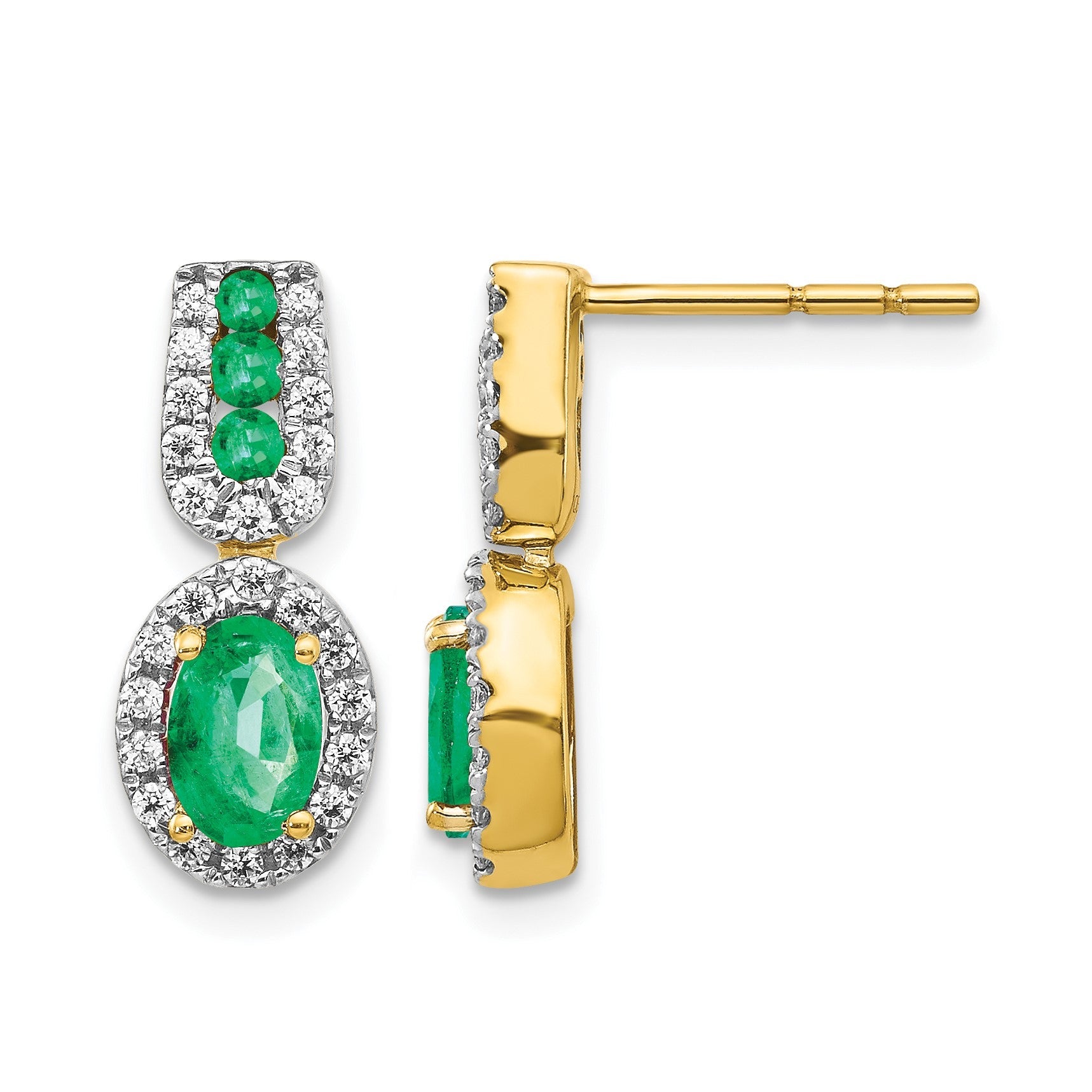 14K Gelbgold Ohrringe mit 0,33 ct. echten Diamanten und Smaragden