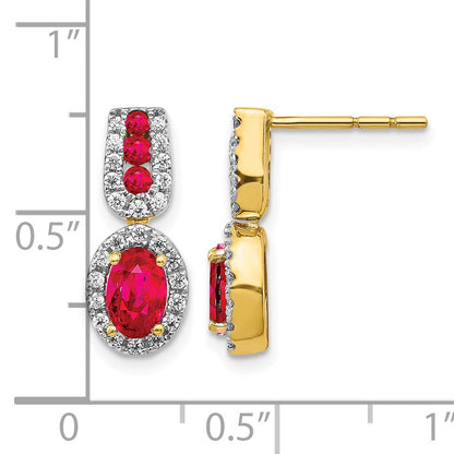 14K Gelbgold Ohrringe mit echten Diamanten und Rubinen