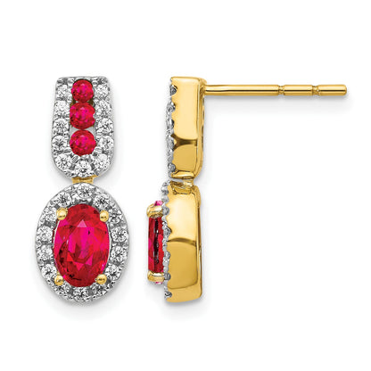 14K Gelbgold Ohrringe mit echten Diamanten und Rubinen