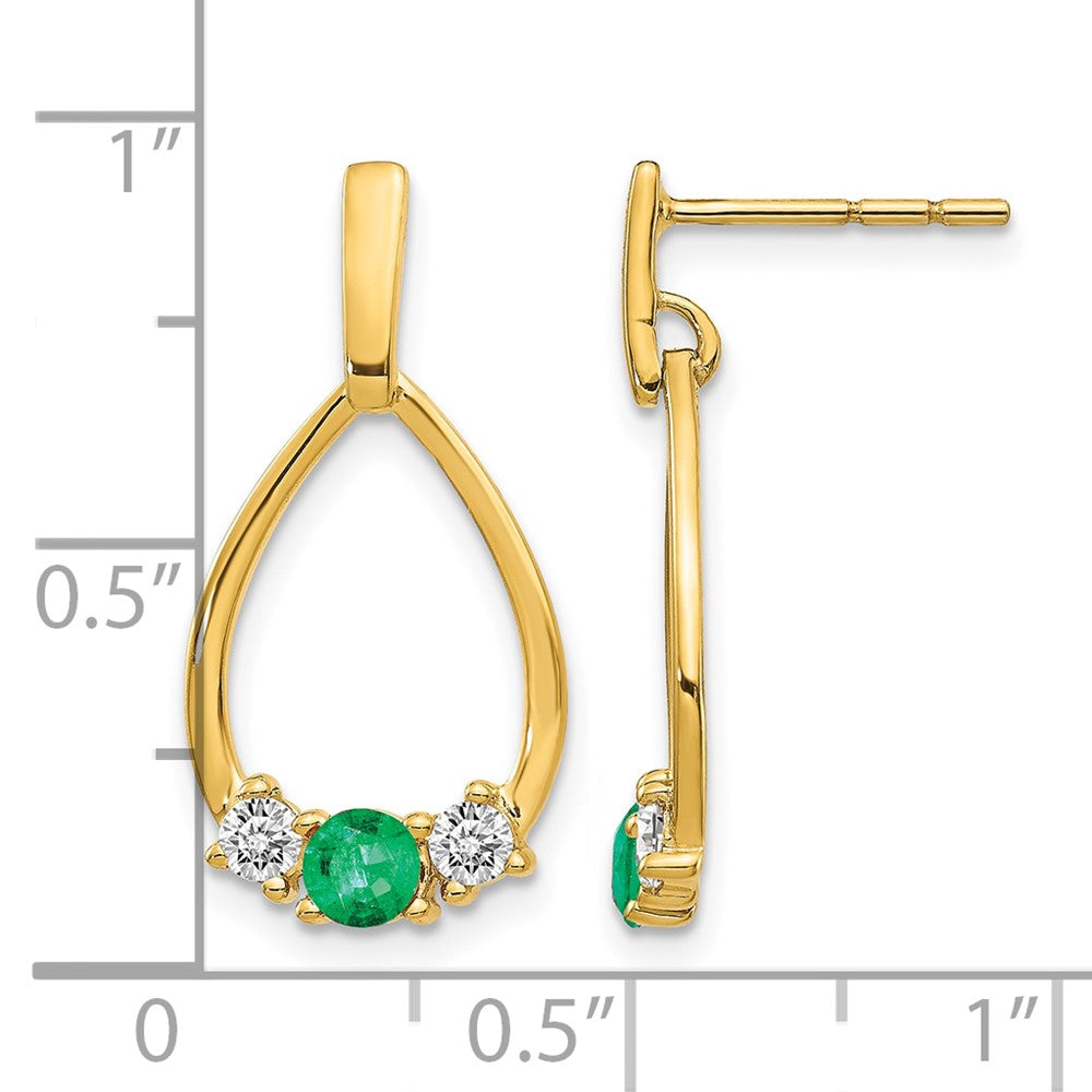 10K Gelbgold Smaragd und Weiß Saphir Stecker Ohrhänger