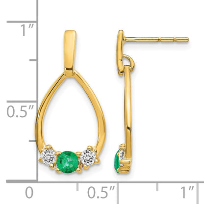 10K Gelbgold Smaragd und Weiß Saphir Stecker Ohrhänger