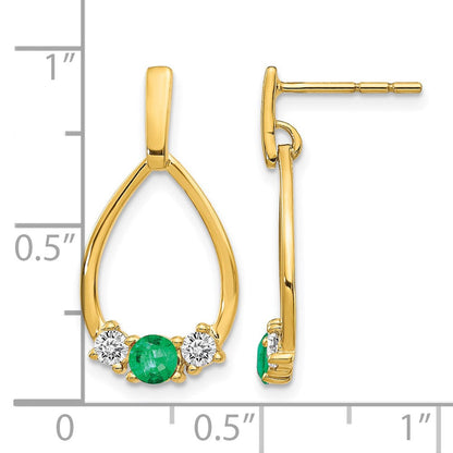14K Gelbgold Ohrhänger mit Smaragd und Weißem Saphir, Steckverschluss