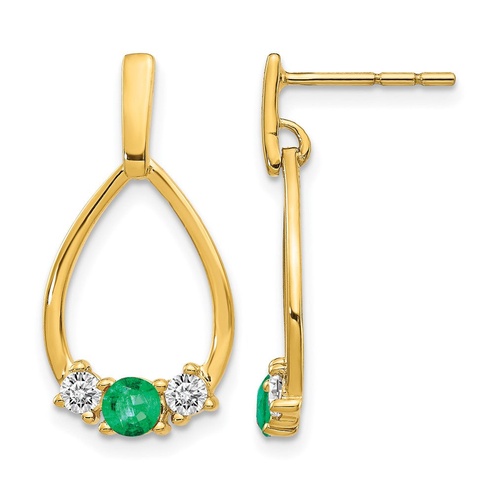 14K Gelbgold Ohrhänger mit Smaragd und Weißem Saphir, Steckverschluss