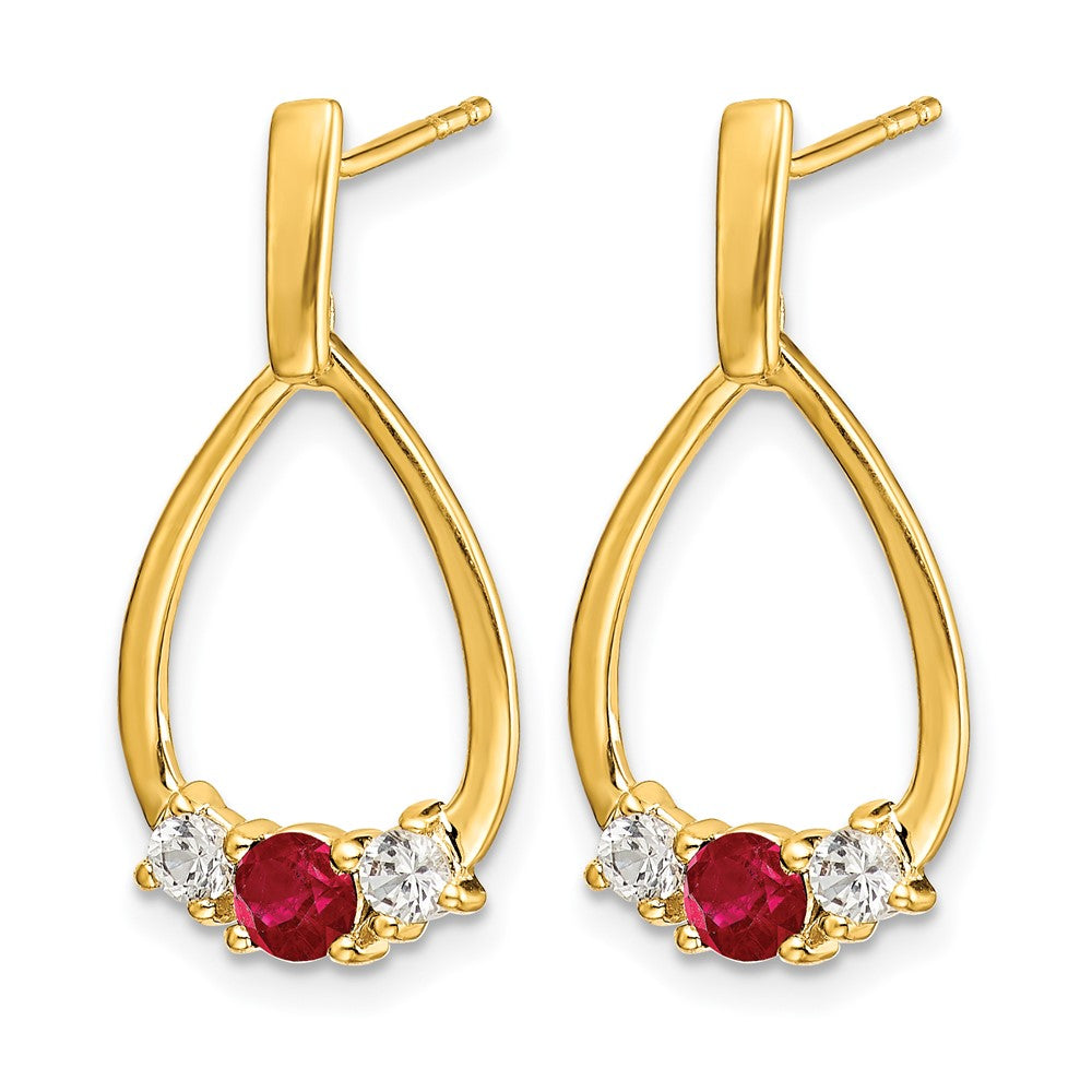 10K Gelbgold Tropfen-Ohrhänger mit Stecker, 0,25 ct. labor gezüchtete Diamanten VS/SI+ G+ und gezüchtete Rubine