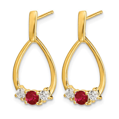 10K Gelbgold Tropfen-Ohrhänger mit Stecker, 0,25 ct. labor gezüchtete Diamanten VS/SI+ G+ und gezüchtete Rubine